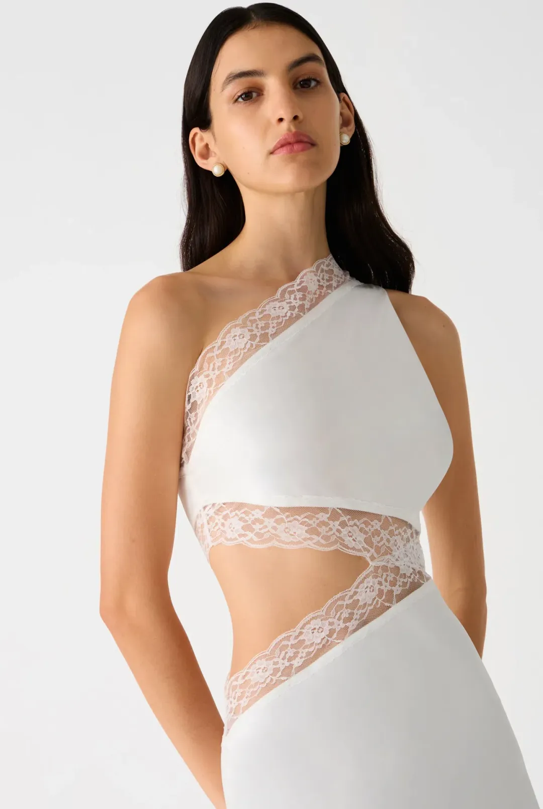 MISHA Jillian Satin & Lace Gown Ivory Size 8/S for rent on The Volte - main image