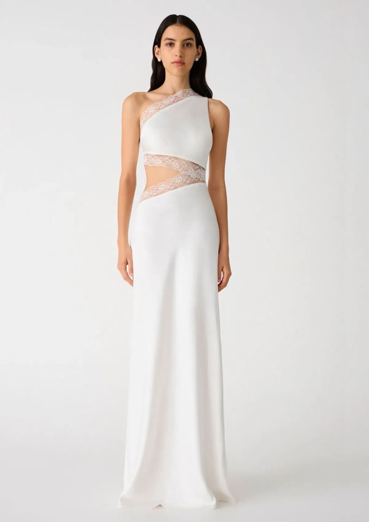 MISHA Jillian Satin & Lace Gown Ivory Size 8/S for rent on The Volte - main image