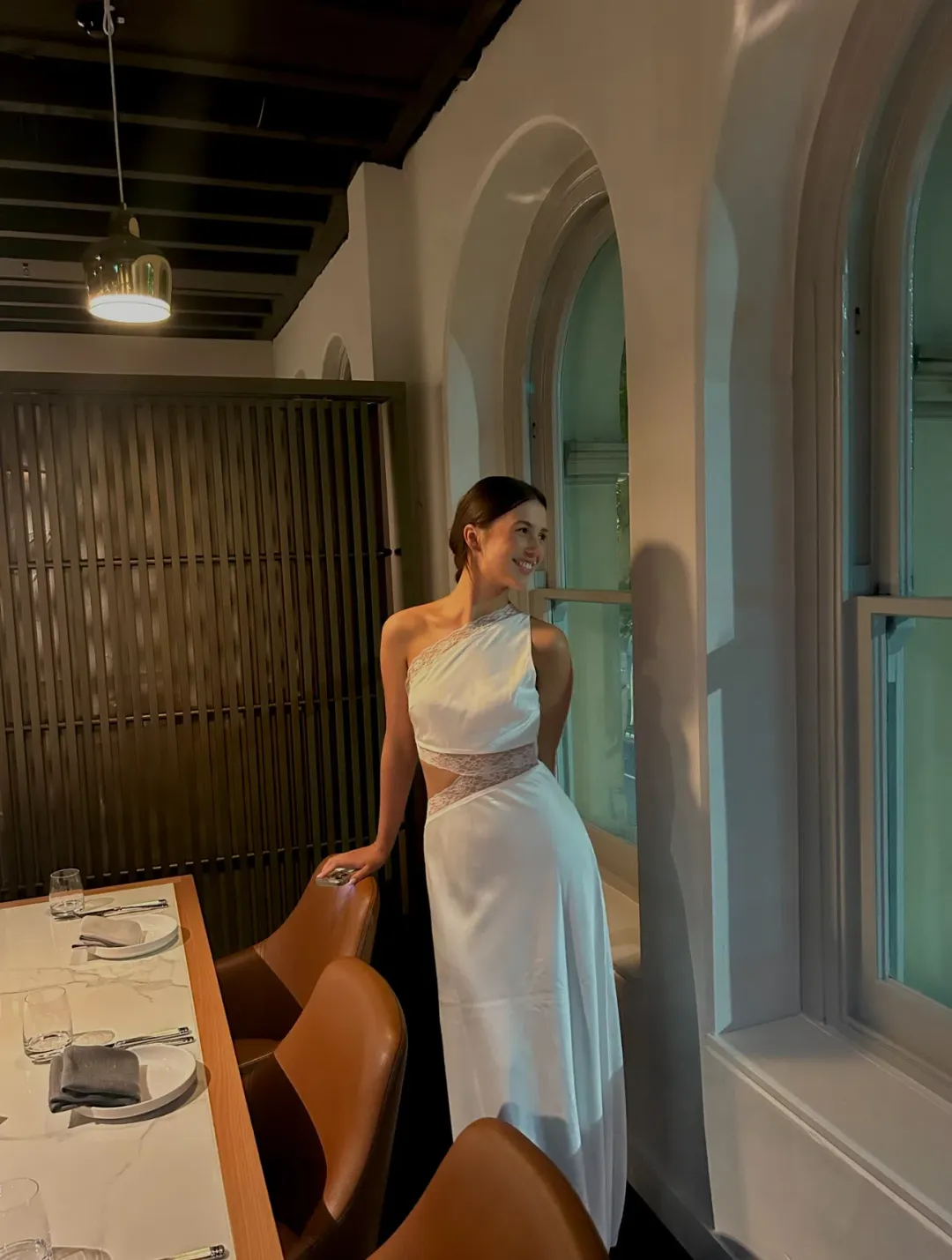 MISHA Jillian Satin & Lace Gown Ivory Size 8/S for rent on The Volte - main image