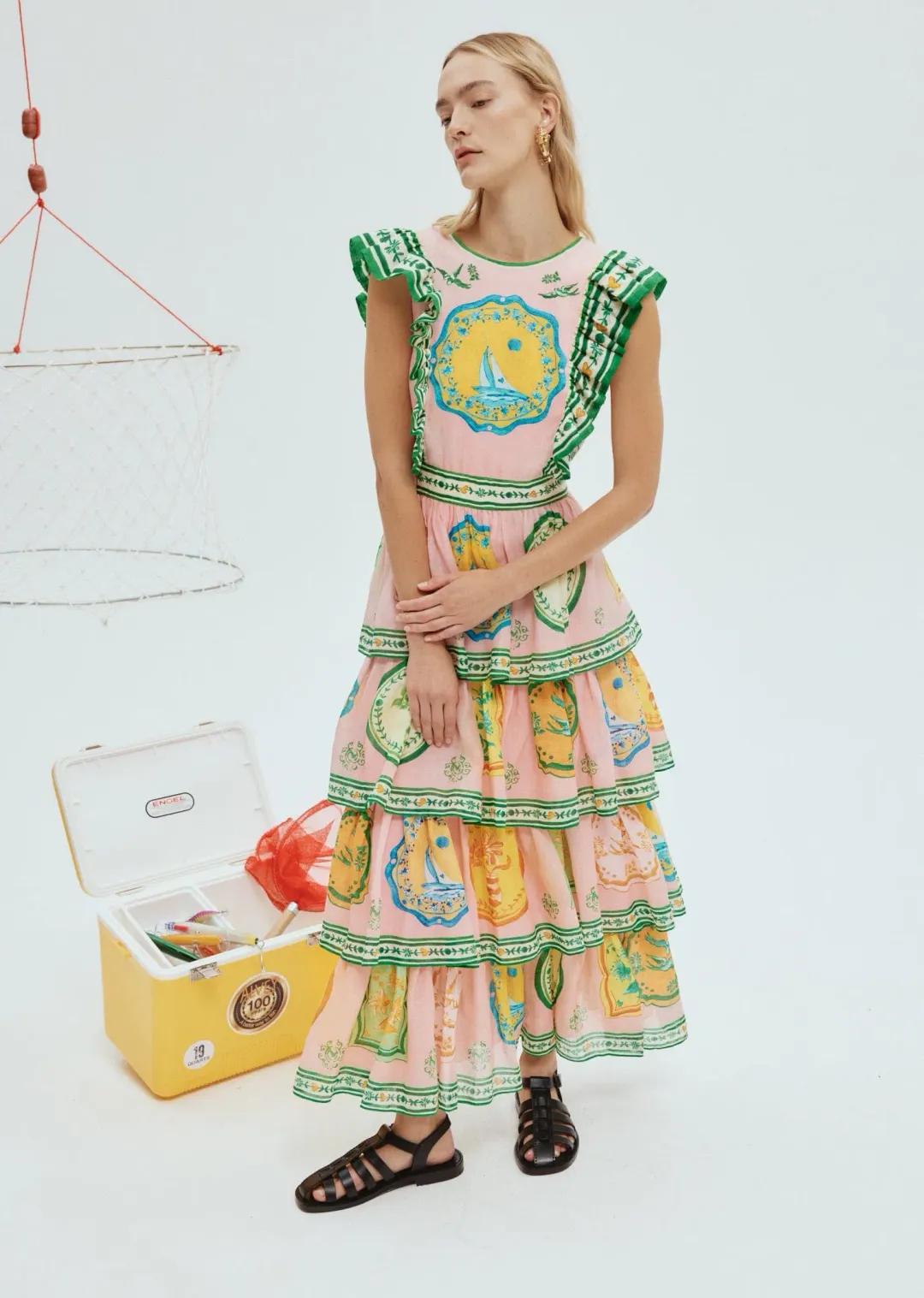 Alemais Porcelain Frill Midi Dress Print Size 8 for rent on The Volte - main image