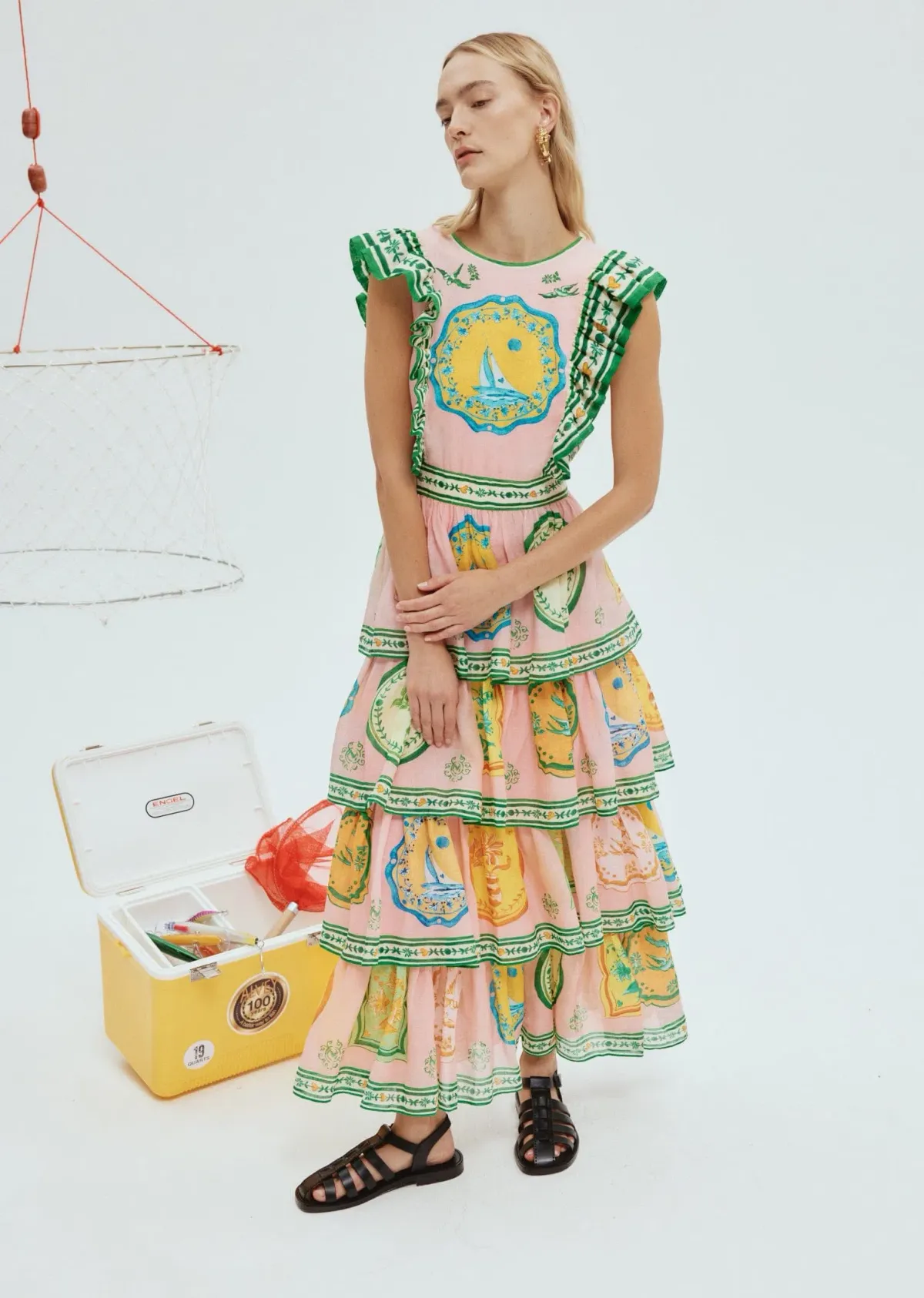Alemais Porcelain Frill Midi Dress Print Size 8 - Image 1