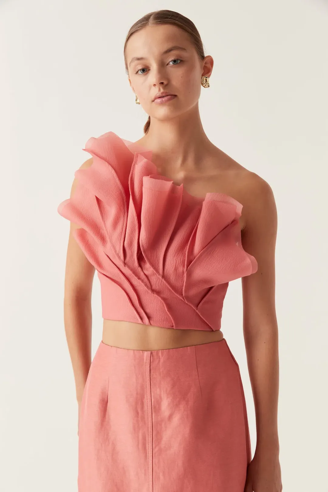 Aje Flame Crop Top and Mary Column Maxi Skirt Set Guava Pink Size 10 for rent on The Volte - main image