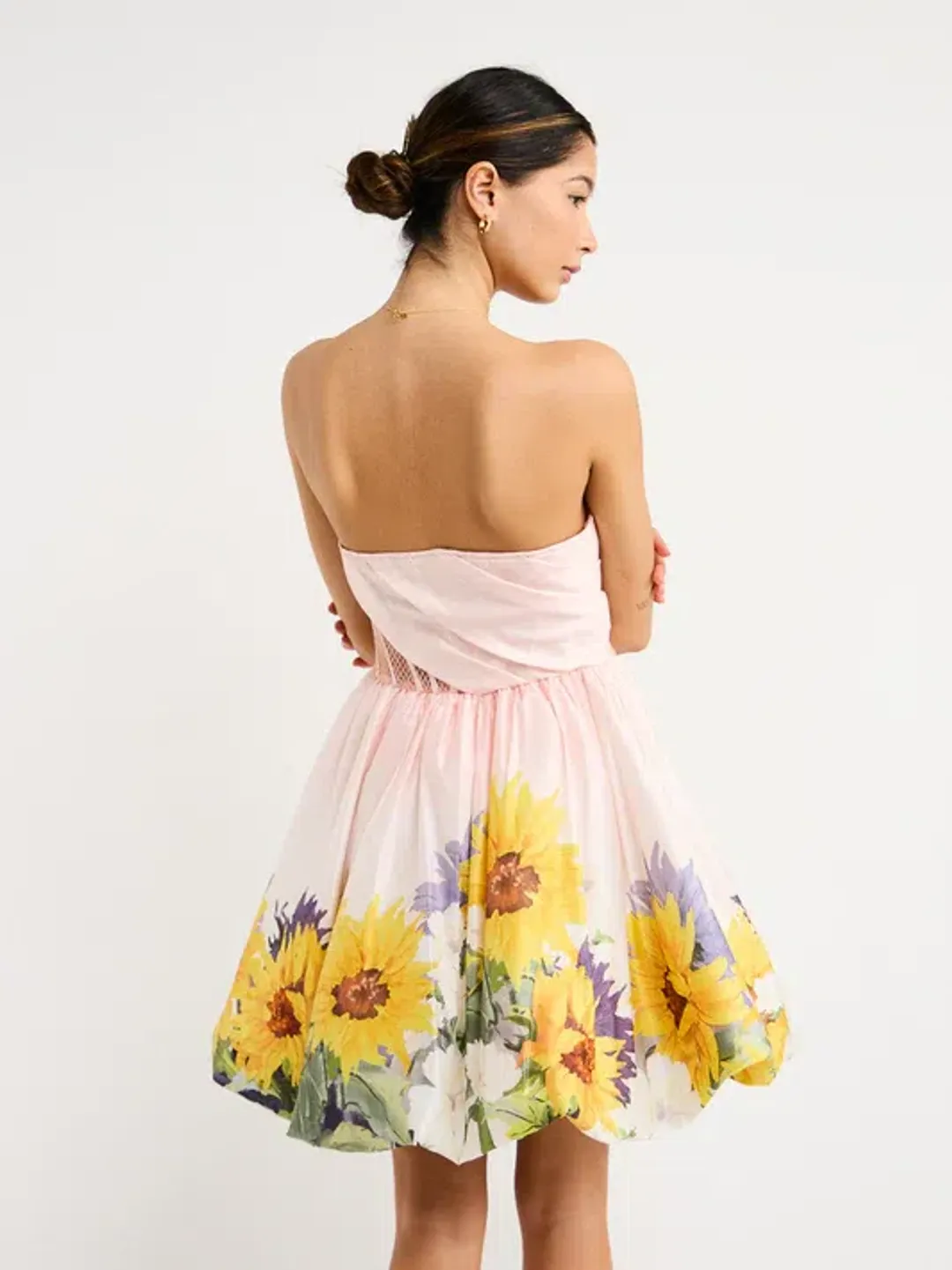 Leo Lin Katy Bustier Mini Dress Sunflower Print in Pink Size 8 for rent on The Volte - main image