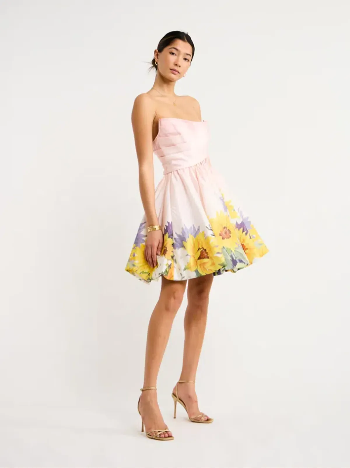 Leo Lin Katy Bustier Mini Dress Sunflower Print in Pink Size 8 for rent on The Volte - main image