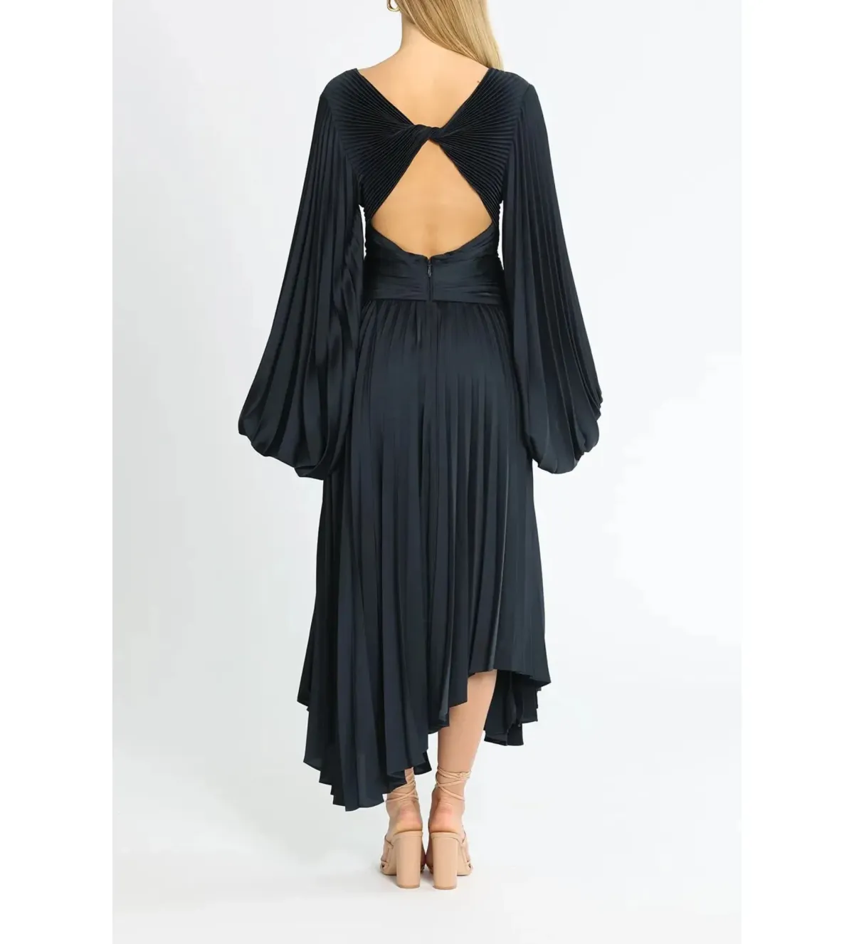 Acler Palms Pleat Midi Dress Navy Size 8/S - Image 3