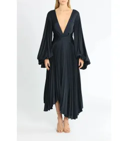Acler Palms Pleat Midi Dress Navy Size 8/S for rent on The Volte - image 1