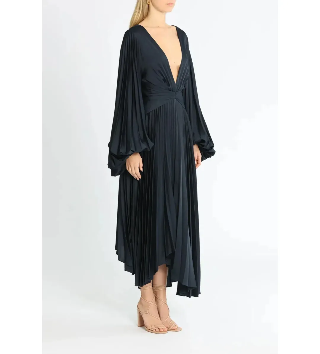 Acler Palms Pleat Midi Dress Navy Size 8/S for rent on The Volte - main image