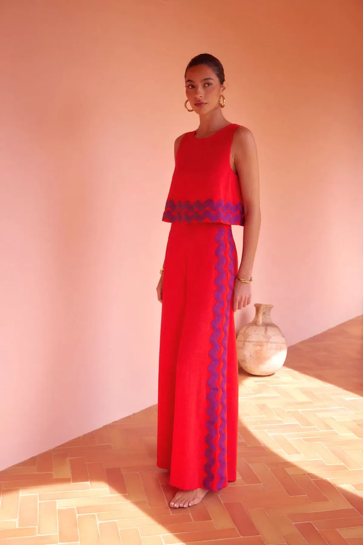 Mister Zimi Charlie Jumpsuit in Rhubarb Ric Rac Size 10 AU for rent on The Volte - main image