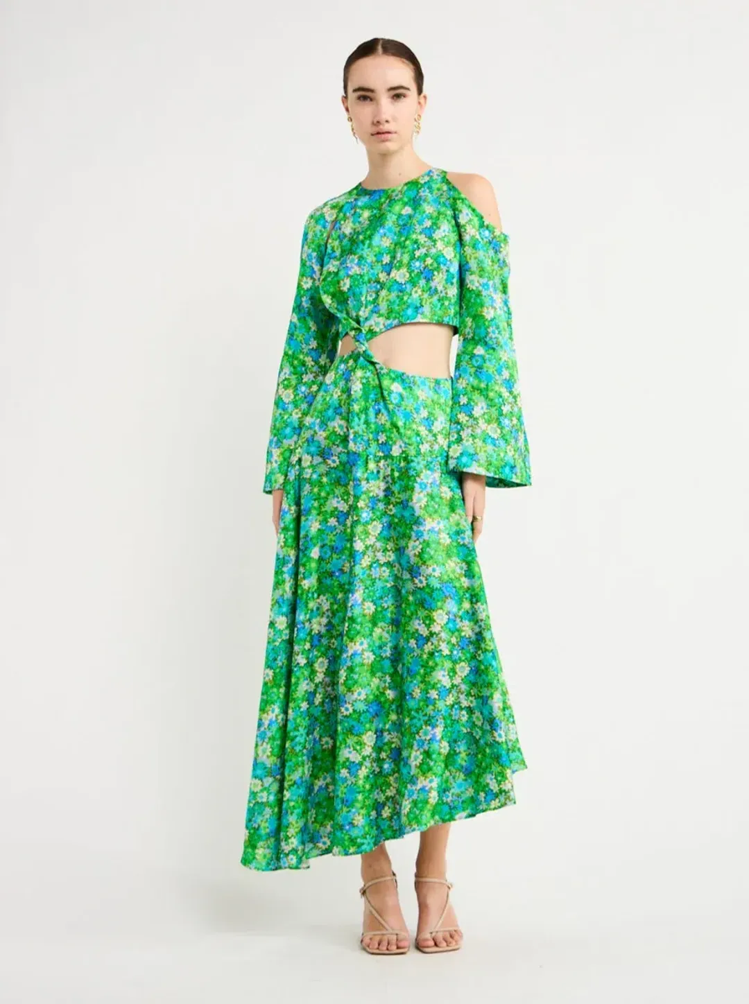 Alemais Cassandra Cut Out Midi Dress Turquoise Floral Size 10 AU for rent on The Volte - main image