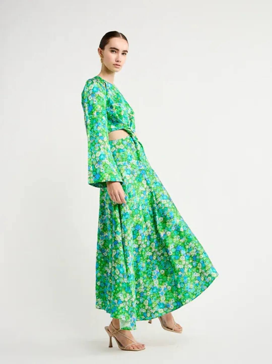 Alemais Cassandra Cut Out Midi Dress Turquoise Floral Size 10 AU for rent on The Volte - main image