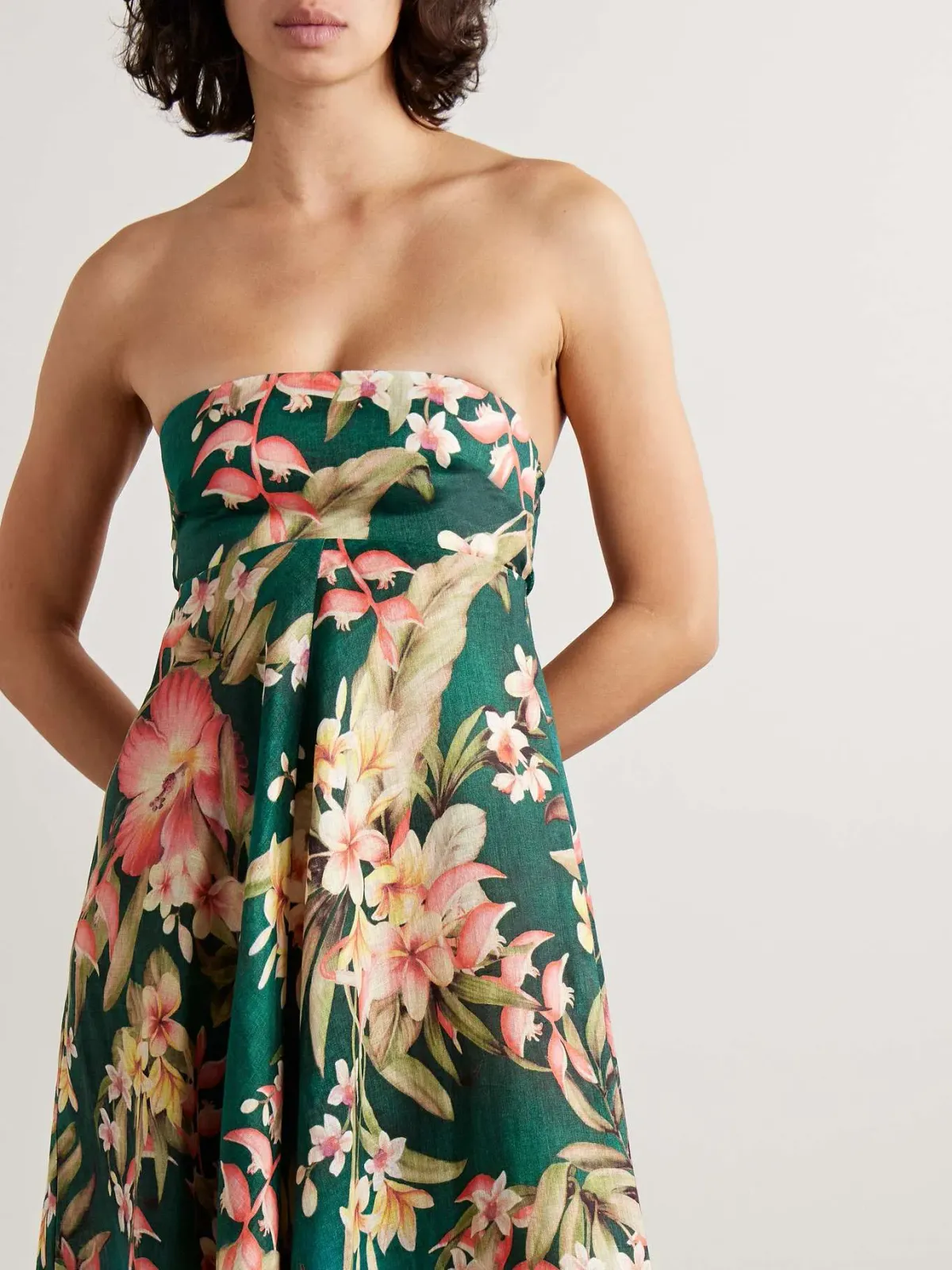 Zimmermann Lexi Strapless Linen Midi Dress Floral Print Size 2 / AU 12 - Image 2