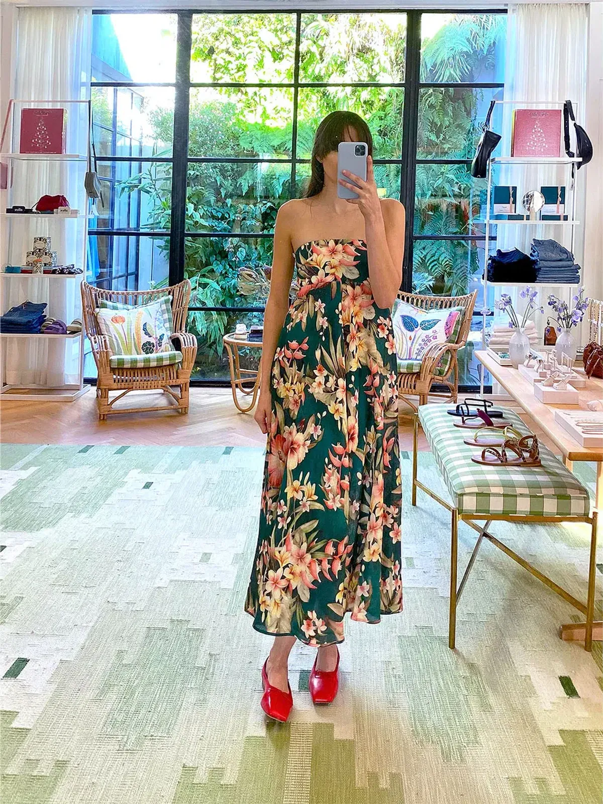 Zimmermann Lexi Strapless Linen Midi Dress Floral Print Size 2 / AU 12 - Image 4