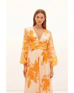 Kate Ford Hester Ruched Gown Orange Print Size AU 12 for rent on The Volte - image 2