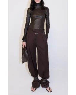 Bottega Veneta Leather Turtle Neck Top Brown Size AU 6 for rent on The Volte - image 1