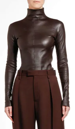 Bottega Veneta Leather Turtle Neck Top Brown Size AU 6 for rent on The Volte - image 2