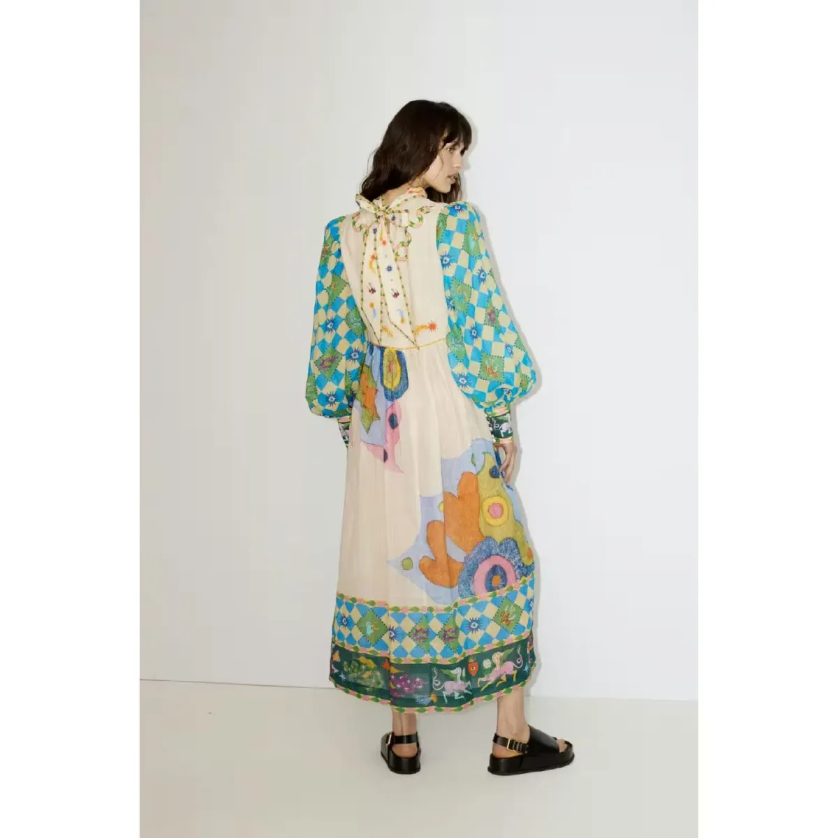 Alemais Lou Balloon Sleeve Midi Dress Multi Size AU 14 - Image 2