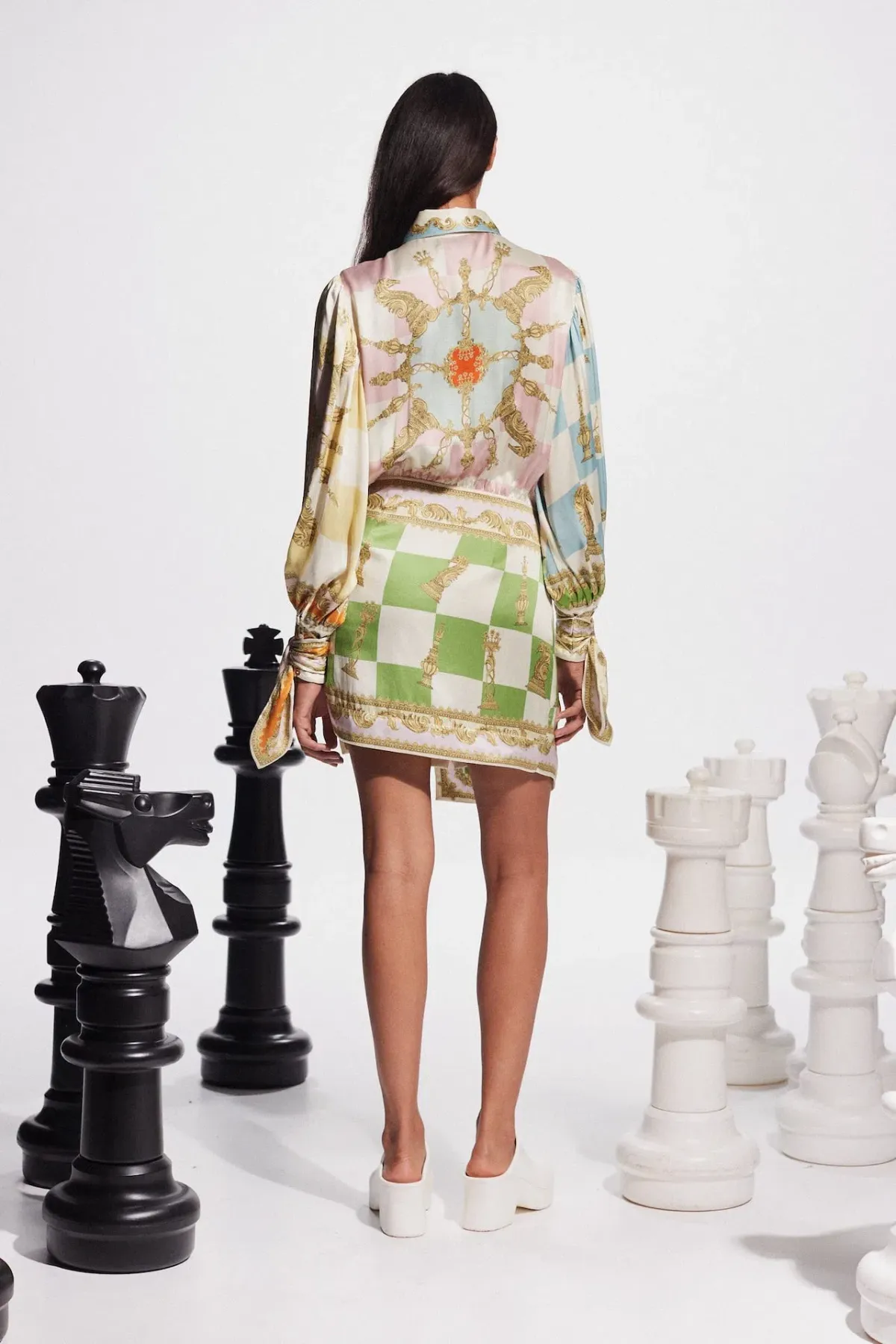 Alemais Checkmate Silk Mini Dress Multi Size AU 16 - Image 2