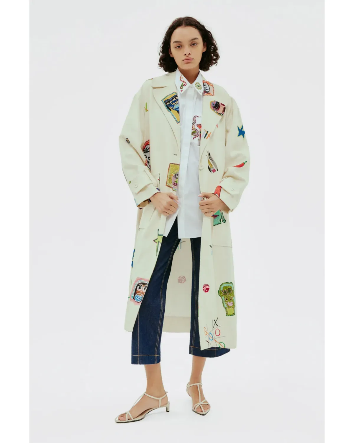 Alemais Checkers Coat Cream Print Size AU 14 - Image 1