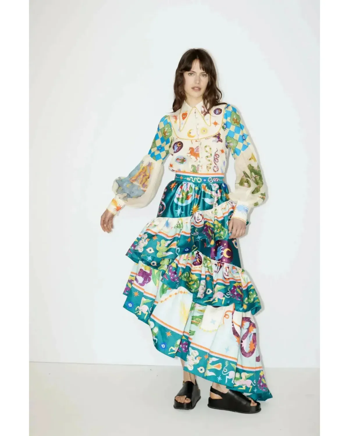 Alemais Lou Ballon Shirt and Guardian Tiered Ruffle Skirt Multi Size 14 - Image 1