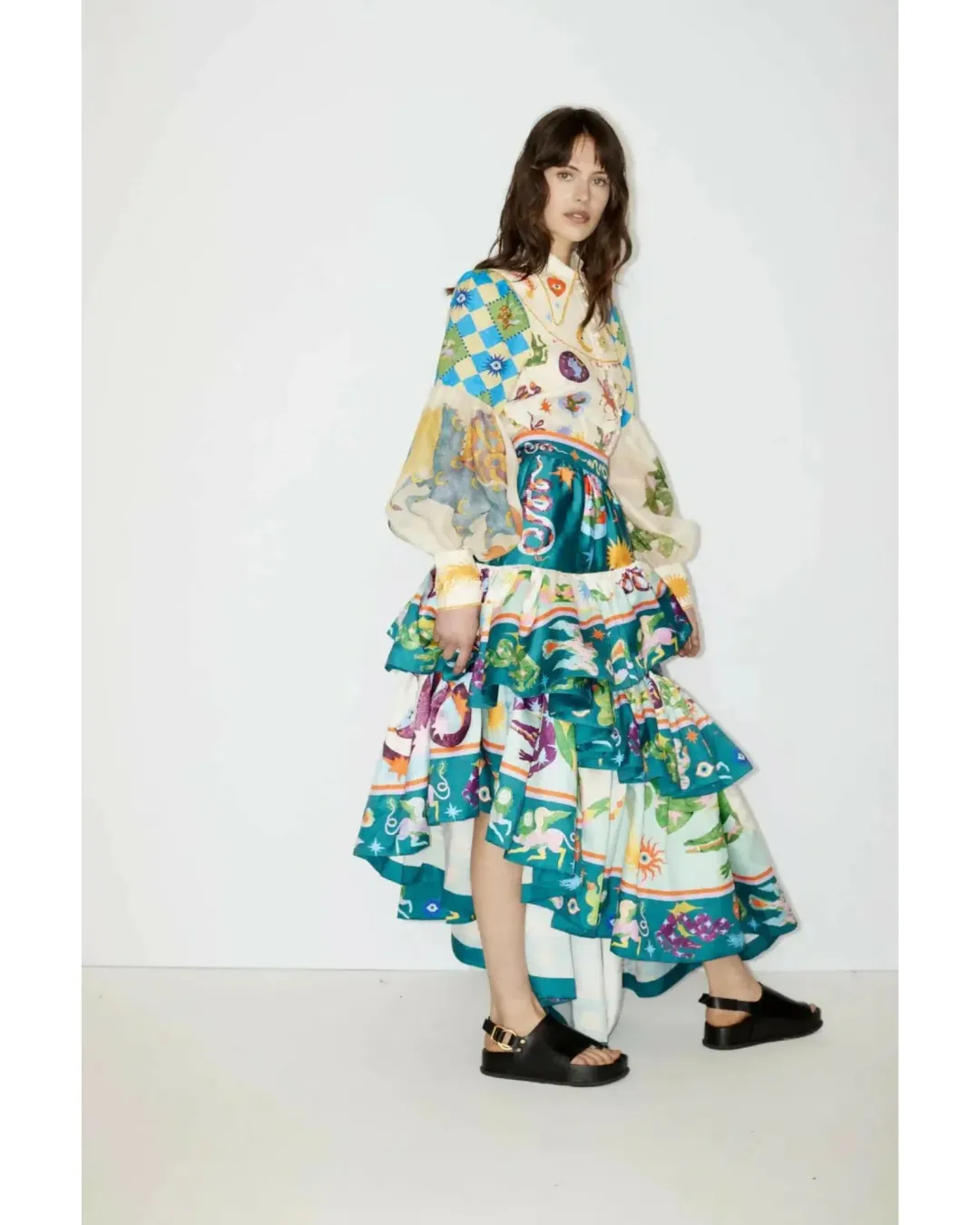 Alemais Lou Ballon Shirt and Guardian Tiered Ruffle Skirt Multi Size 14 for rent on The Volte - main image