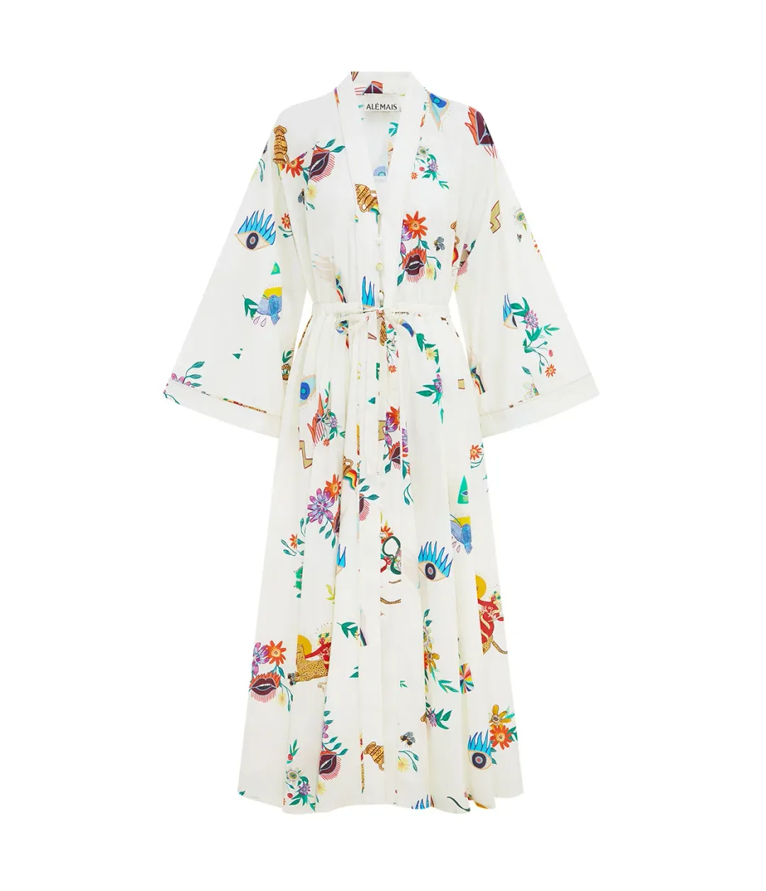 Alemais Meagan Cotton Poplin Kaftan Dress Cream Multi Size 12 for rent on The Volte - main image