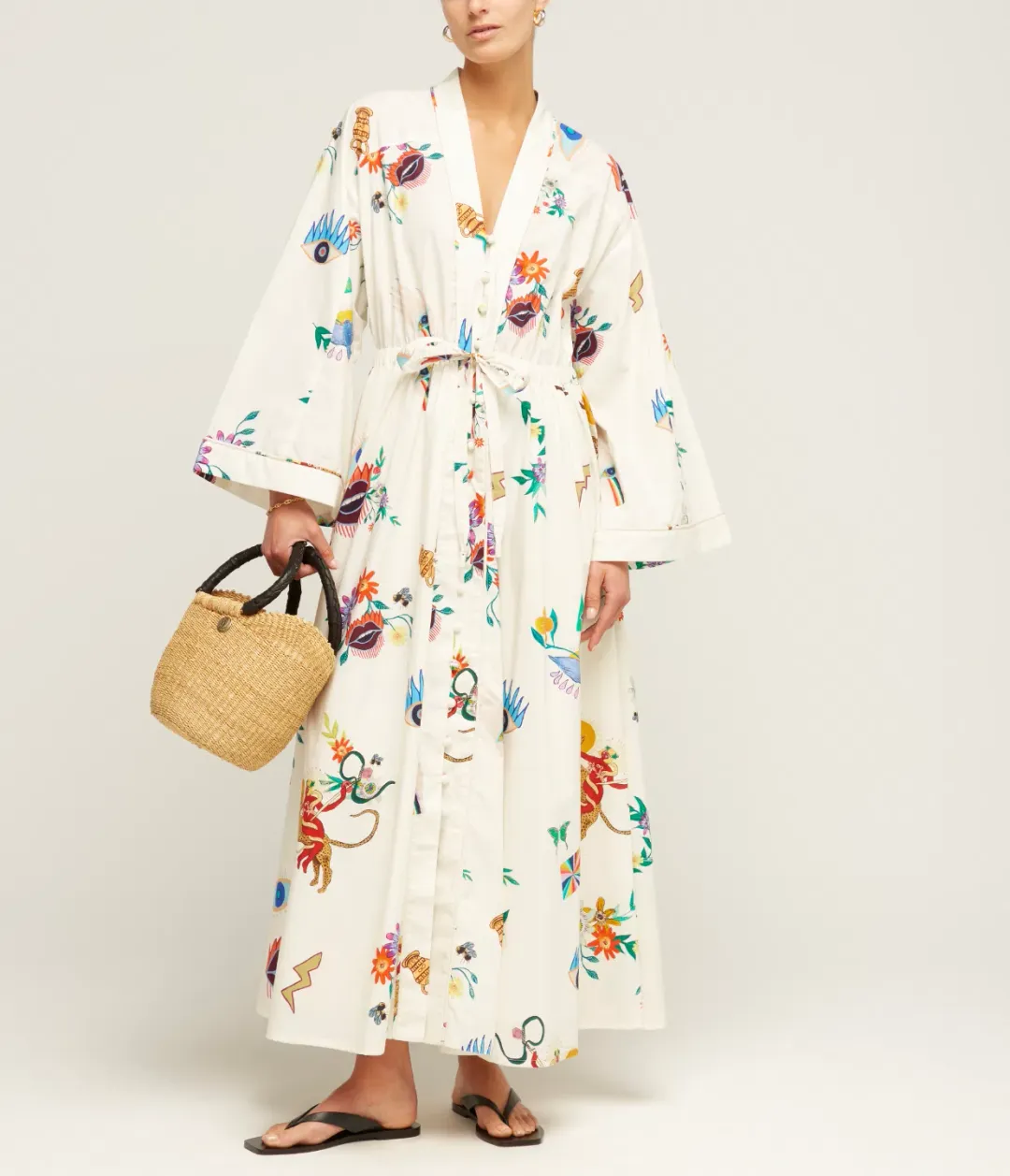 Alemais Meagan Cotton Poplin Kaftan Dress Cream Multi Size 12 for rent on The Volte - main image