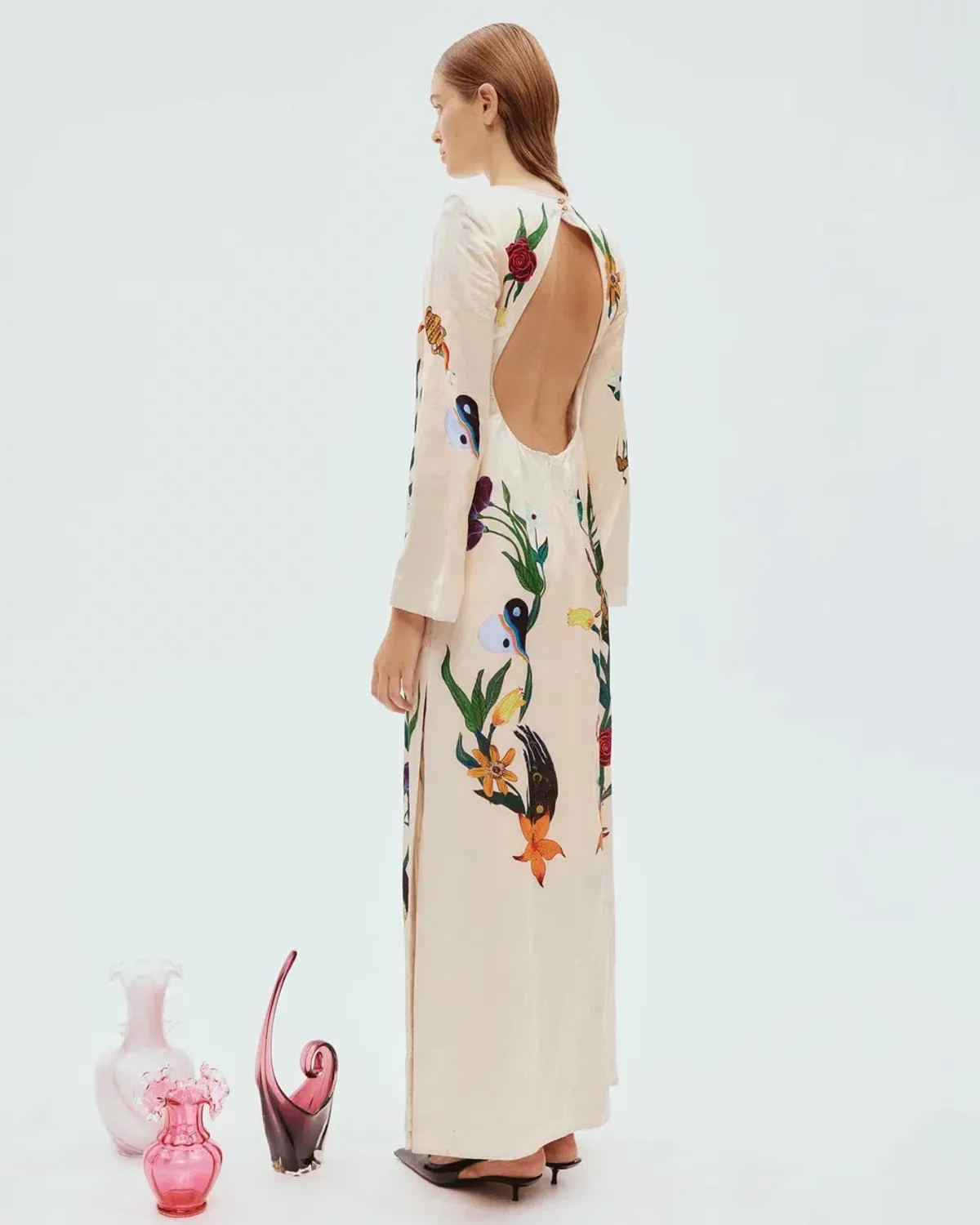 Alemais Zelda Midi Dress Champagne Multi Size AU 14 - Image 3