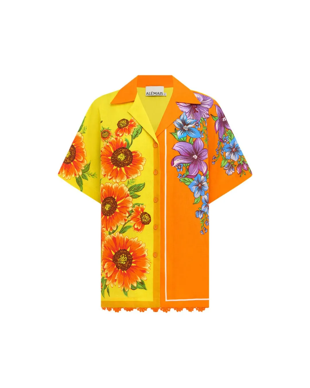 Alemais Jude Oversized Linen Shirt and Short Set Orange Floral Size AU 14 for rent on The Volte - main image