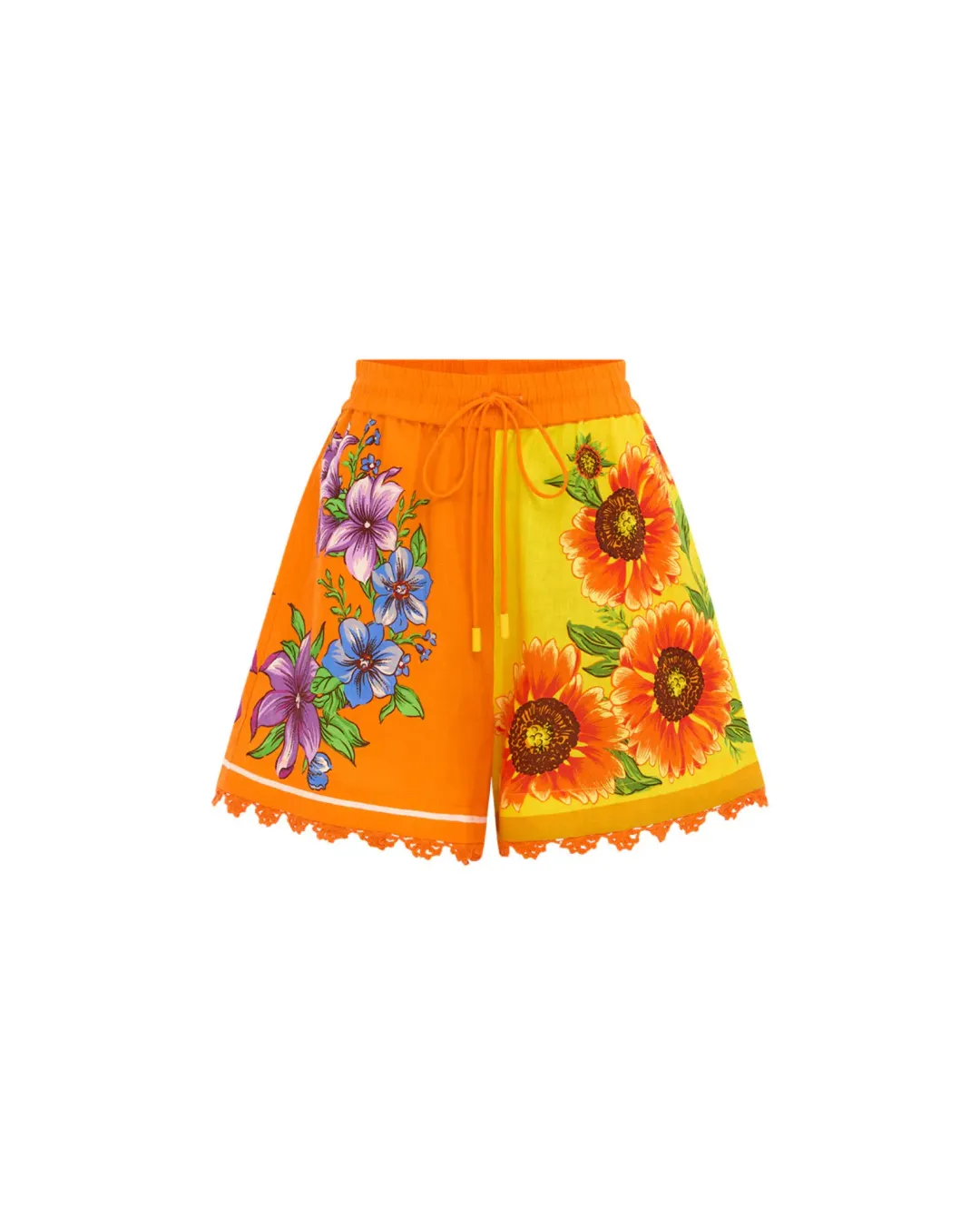 Alemais Jude Oversized Linen Shirt and Short Set Orange Floral Size AU 14 for rent on The Volte - main image