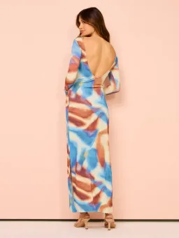 Issy Long Sleeve Maxi Dress In Blue Marble Size 8 for rent on The Volte - image 2