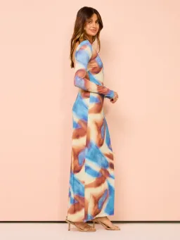Issy Long Sleeve Maxi Dress In Blue Marble Size 12 for rent on The Volte - image 2