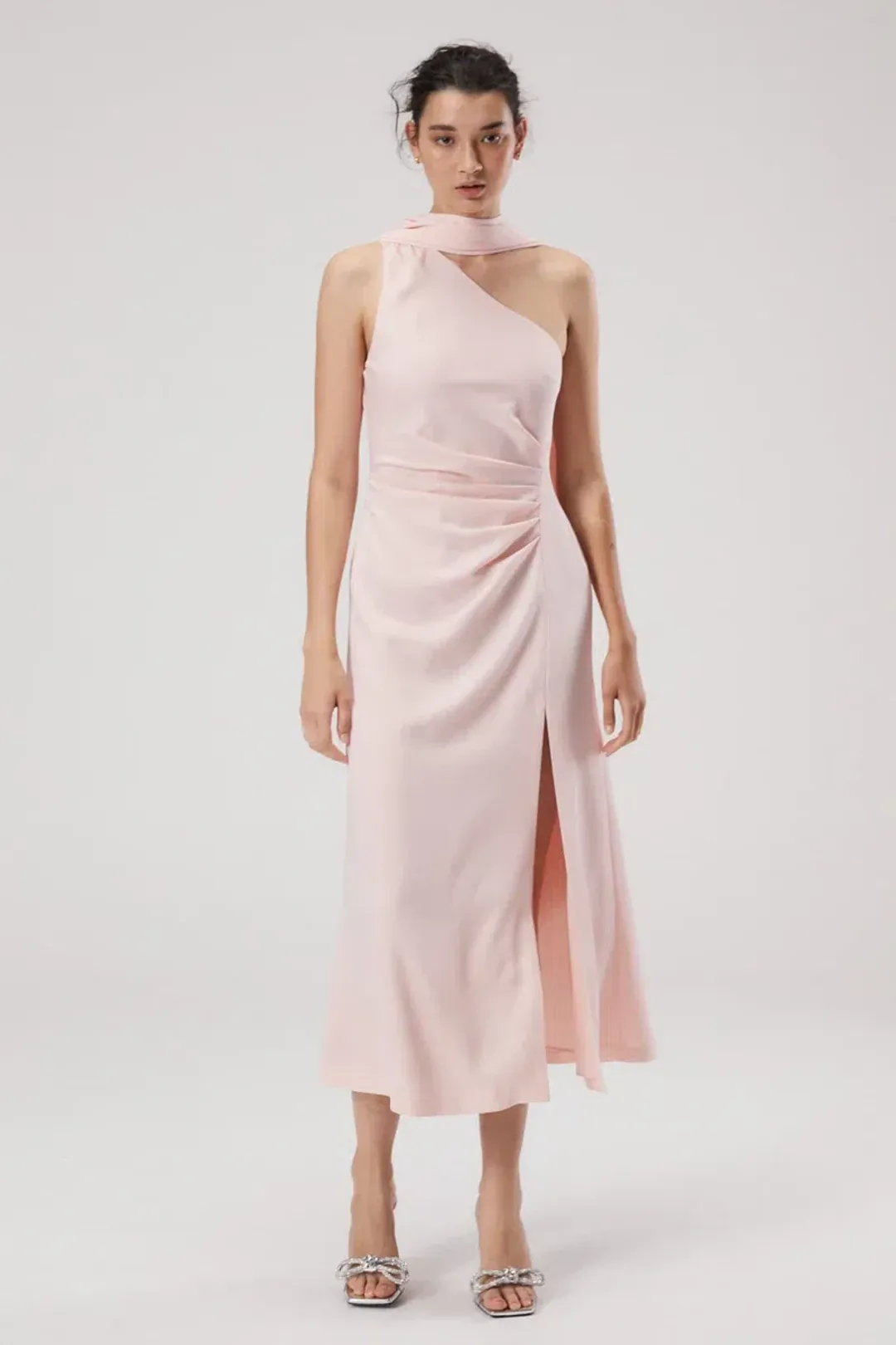 Misha Estra Satin Midi Dress Blush Size 8 for rent on The Volte - main image
