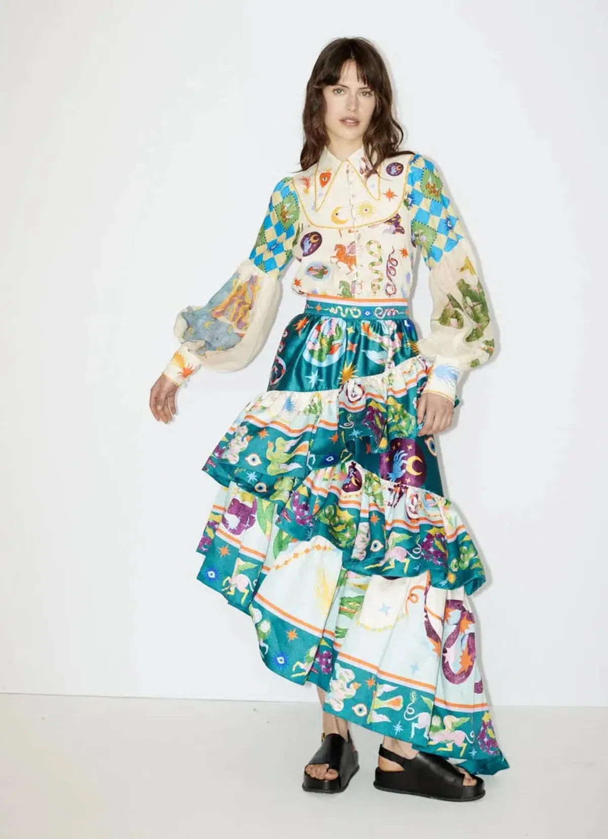 Alemais Lou Balloon Sleeve Shirt Multi Size 14 for rent on The Volte - main image