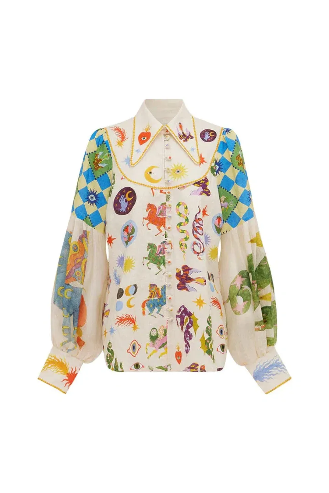 Alemais Lou Balloon Sleeve Shirt Multi Size 14 for rent on The Volte - main image