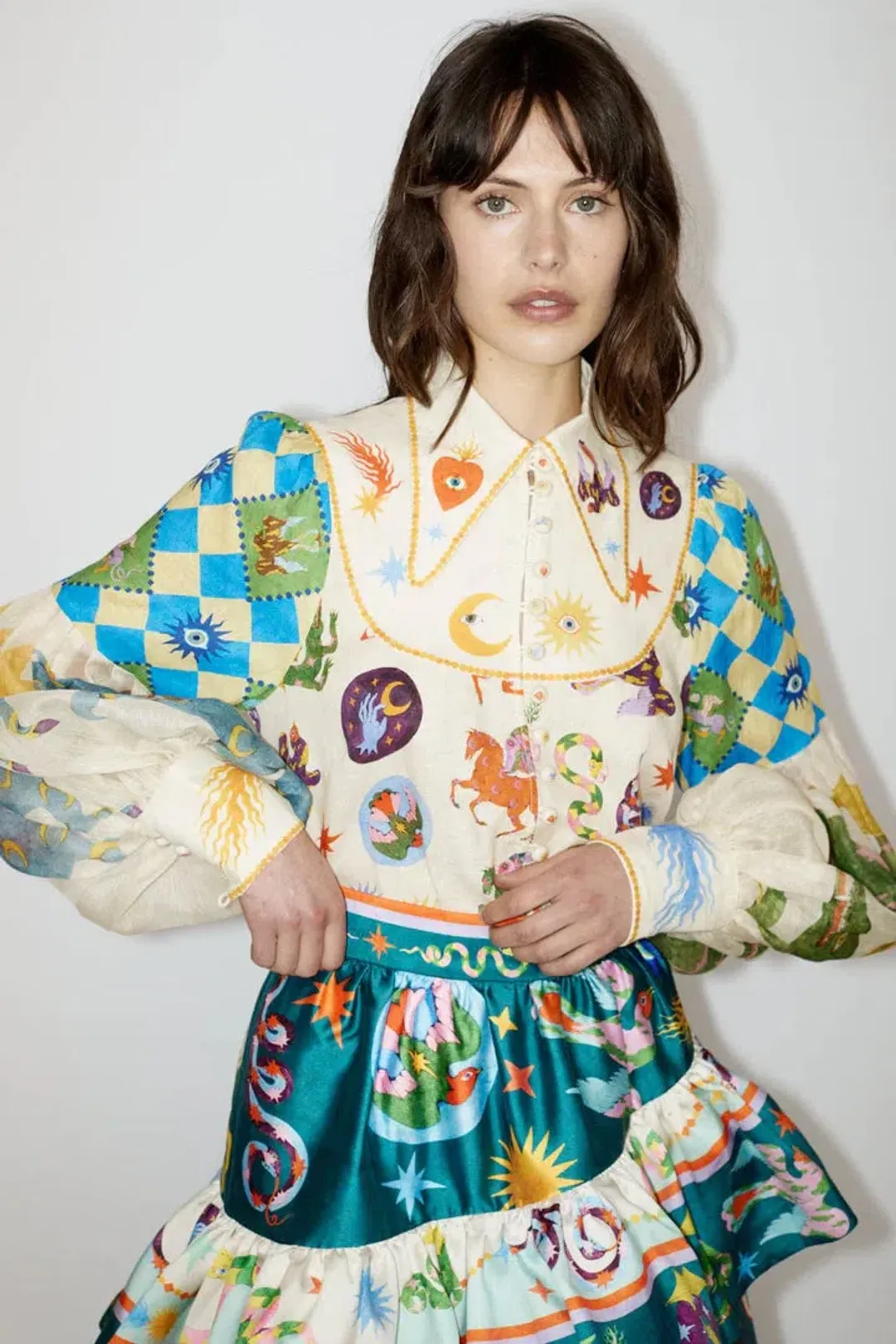 Alemais Lou Balloon Sleeve Shirt Multi Size 14 for rent on The Volte - main image