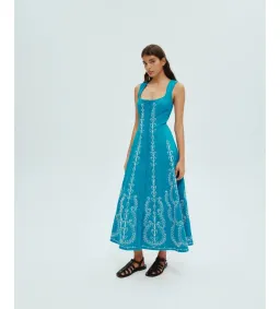 Alemais Donovan Corded Midi Dress Blue Print Size AU 16 for rent on The Volte - image 2