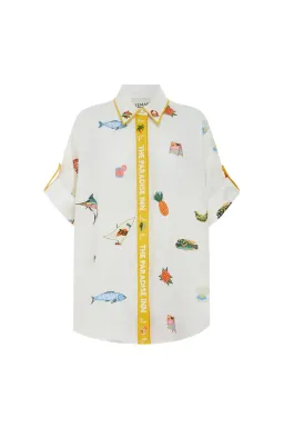 Alemais Blue Marlin Embroidered Shirt and Skirt Set Cream Multi Size 14 for rent on The Volte - image 6