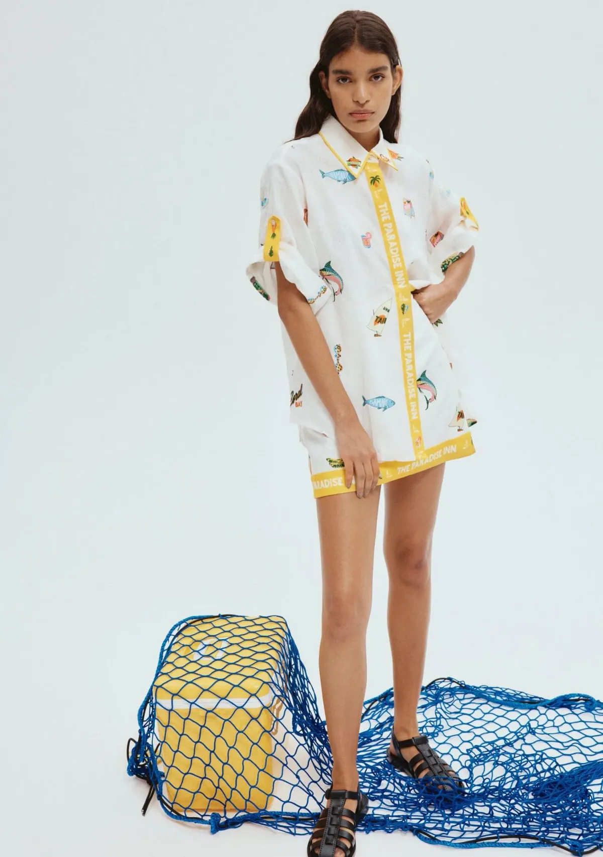Alemais Blue Marlin Embroidered Shirt and Skirt Set Cream Multi Size 14 - Image 4