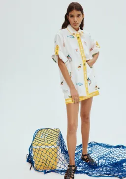 Alemais Blue Marlin Embroidered Shirt and Skirt Set Cream Multi Size 14 for rent on The Volte - image 4