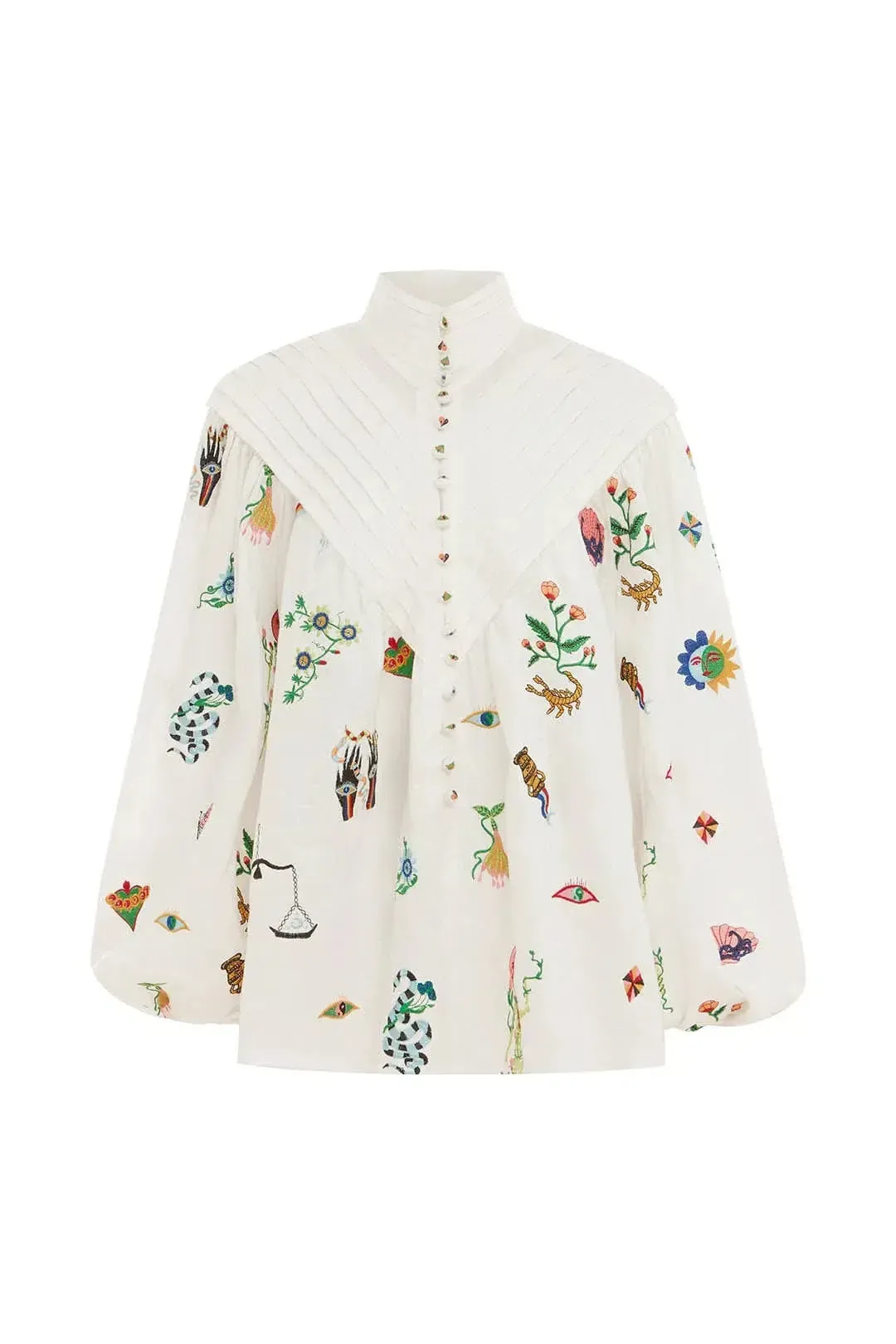 Alemais Atticus Embroidered Shirt and Skirt Set Cream Multi Size 12 for rent on The Volte - main image