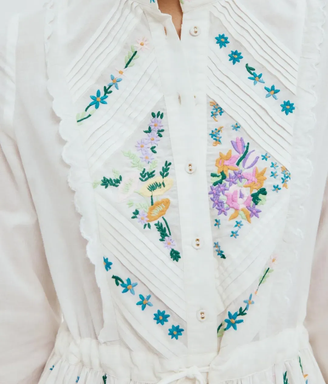 Alemais Willa Embroidered Midi Shirt Dress White Floral Size 16 for rent on The Volte - main image