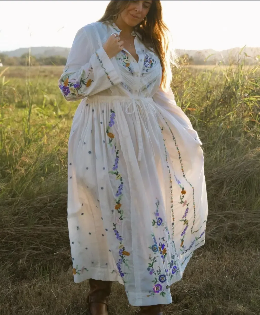 Alemais Willa Embroidered Midi Shirt Dress White Floral Size 16 for rent on The Volte - main image