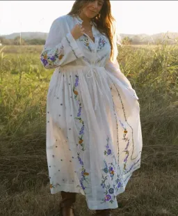 Alemais Willa Embroidered Midi Shirt Dress White Floral Size 16 for rent on The Volte - image 4