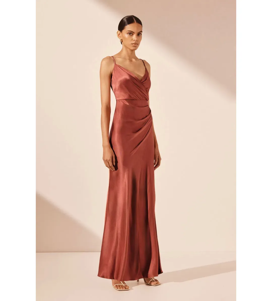 Shona Joy La Lune Cross Draped Maxi Dress Terracotta Size 10 for rent on The Volte - main image
