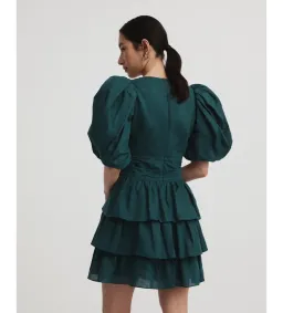 Witchery Ruffle Skirt Mini Dress Dark Emerald Green Size 10 for rent on The Volte - image 2