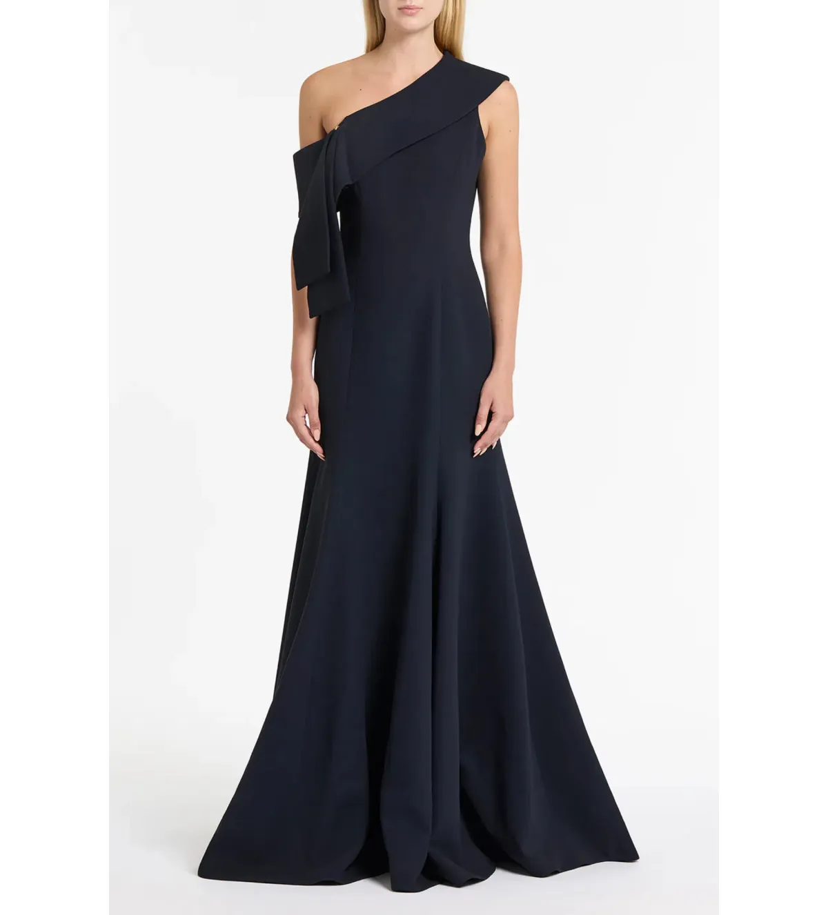 Carla Zampatti Ink Crepe Fascia Asymmetrical Gown Navy Size 12 - Image 2