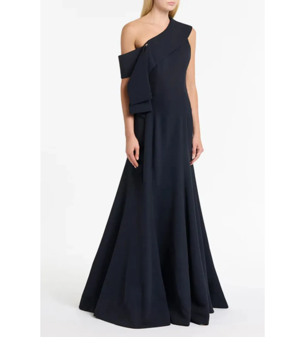 Carla Zampatti Ink Crepe Fascia Asymmetrical Gown Navy Size 12 - Image 1
