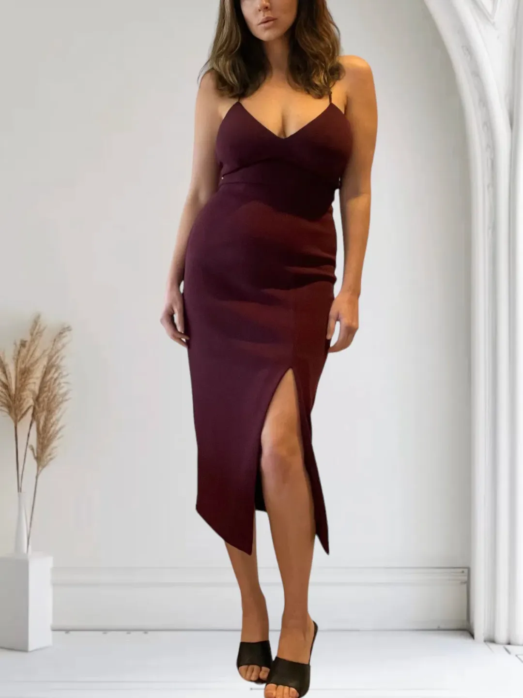 Sheike Midi Dress with Side Split Burgundy Size 10 for rent on The Volte - main image