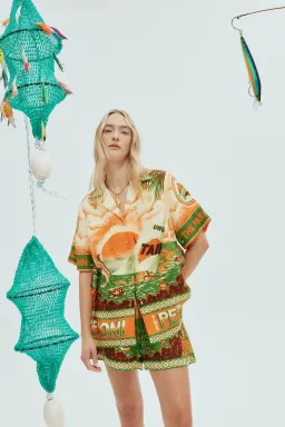 Alemais Bungalow Oversized Linen Shirt and Short Set Multi Print Size 16 for rent on The Volte - image 2