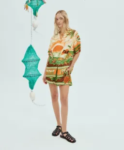 Alemais Bungalow Oversized Linen Shirt and Short Set Multi Print Size 16 for rent on The Volte - image 6
